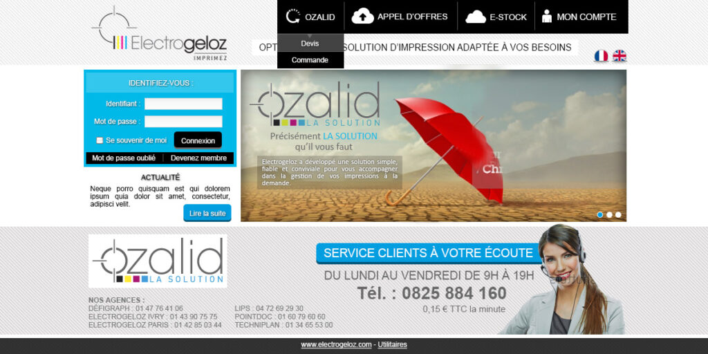 Gestion de projet, ergonomie et graphisme du site internet "Ozalid" Electrogeloz
